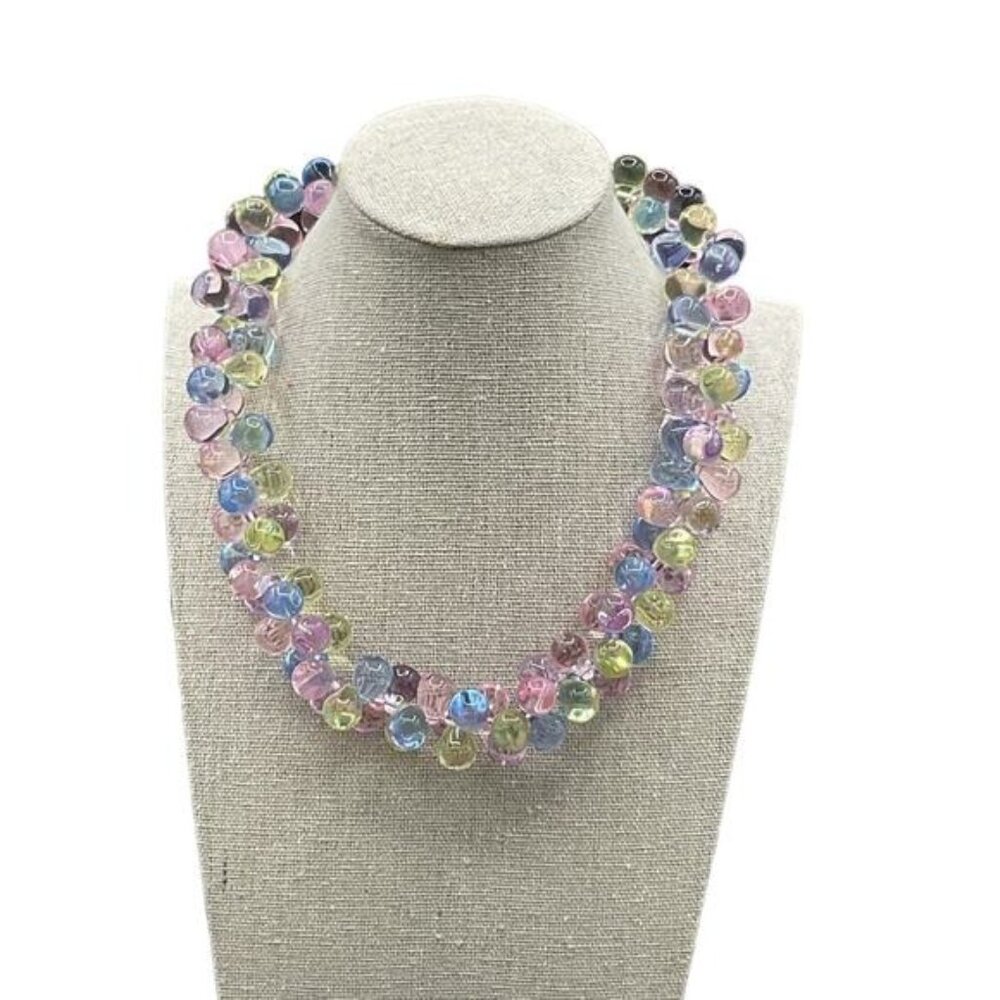 Vintage Multi-Color Lucite Beaded Necklace With Gold-Tone Clasp